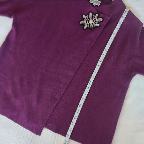 Jm Collection Purple Assymetrical Broached 3/4 Sleeve Sweater - Picture 12 of 13